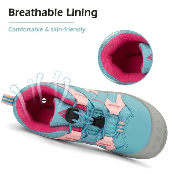 Mishansha Sneakers Girls Hiking Shoes Lightweight Velcro Pink . Size 3 - Picture 2 of 16